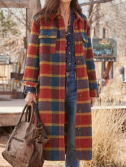 Women Beltless Red Loose Linen Trench Coat