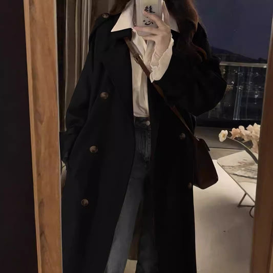 Spring And Autumn British Style Mid-length Early Autumn Trench Coat For Women