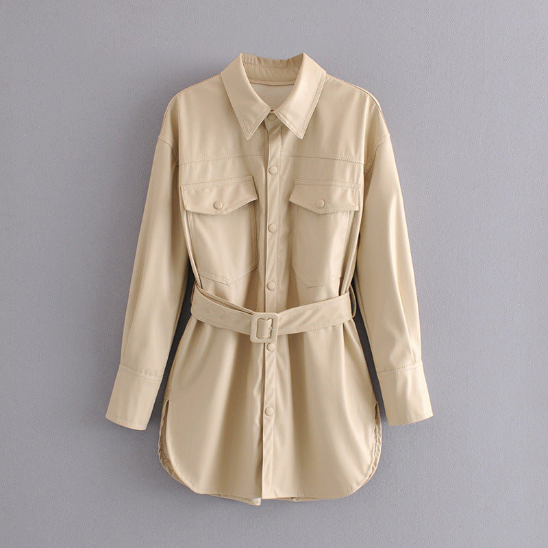 Faux leather jacket with belt