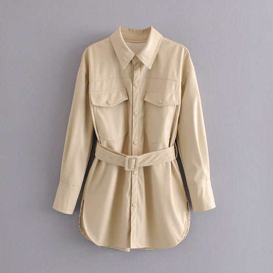 Faux leather jacket with belt