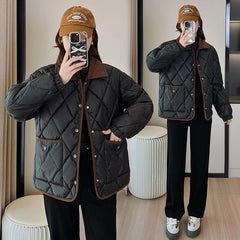 Classic Rhombus Cotton-padded Clothes Disposable PU Leather Loose Contrast Color And Versatile