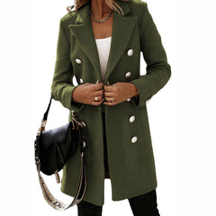 Turndown Collar Jacket For Women Autumn Winter Long-sleeved Double-breasted Woolen Coat