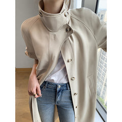 Windbreaker Women's Autumn Style Single-breasted Temperament Waist Mid-length Coat Jacket