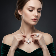 Sea Pearl Pinwheel Jewelry Set – Silver-Tone Necklace, Earrings & Ring