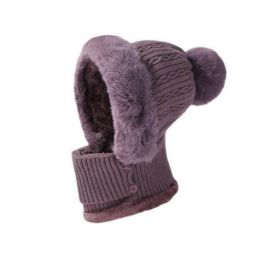Twist Stripes Knitted Hat Scarf One-piece Fleece-lined Kit
