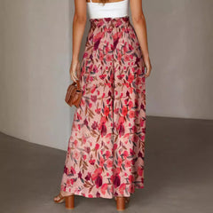 Flowers Printed Wide-leg Trousers Summer Casual Straight Pnats For Women Beach Clothing