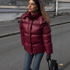 Women's Clothing Graceful Stand Collar Hooded Cotton Jacket
