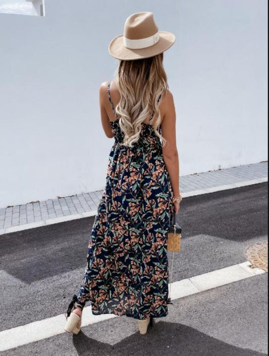 Bohemian Print Long Sleeve Sling Dress