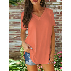 Womens Tops Basic Summer V Neck T Shirts Short Sleeve Dressy Casual Loose Fit Cute Tee Clothes