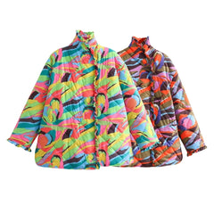 Women's Fashion Printing Large Cotton Coat Puffer Jacket