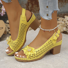 Plus Size Flower Casual Buckle Solid Color  Heel Sandals