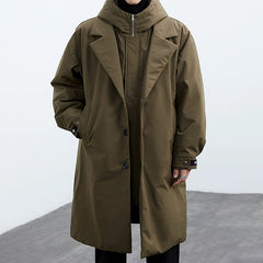 Coat Men's False Two Pieces Hooded Mid-length Trench Coat