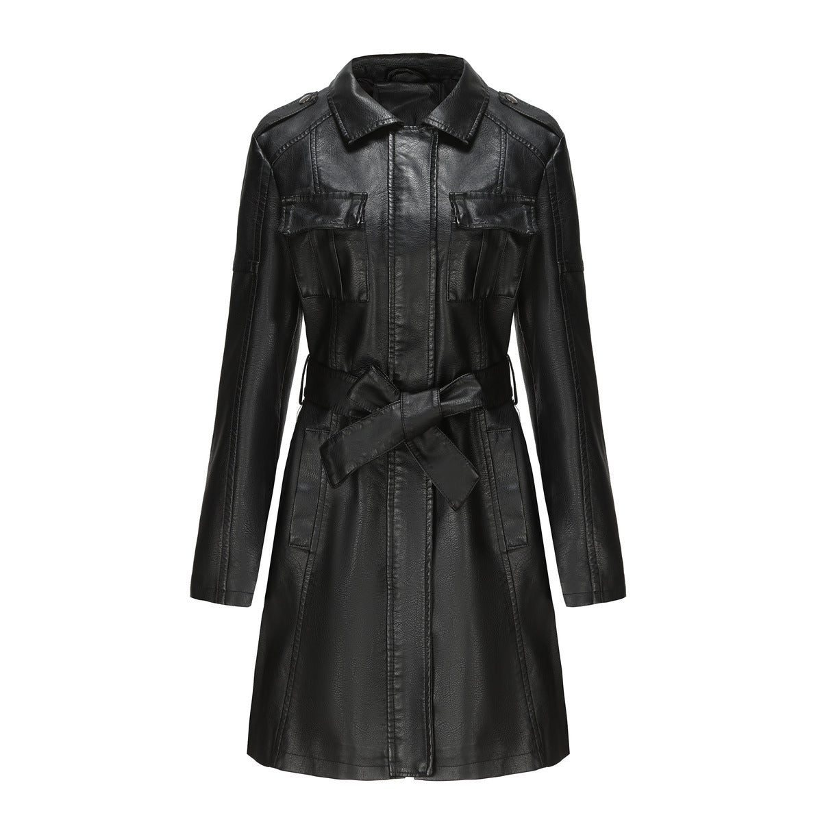 European And American-style Mid-length Leather Coat For Women