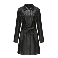 European And American-style Mid-length Leather Coat For Women