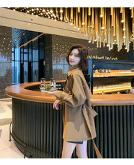 Women's Short Khaki Waist Trimming Trench Coat Draping