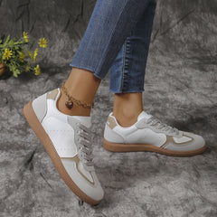 Colorblock Lace-up Flats Shoes Fashion Breathable Hollow Slip On Casual Shoes For Women