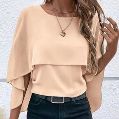 Women's Summer Chiffon Blouses Casual Scoop Neck Cape Sleeve Tunic Tops Shirts