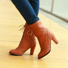 Plus Size Women's Boots High Heel Short Boots Lace Up Women's Boots