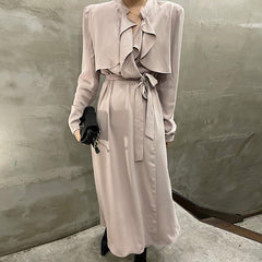 V-neck Ruffled Stitching Lace Waist Slim Long Sleeve Dress