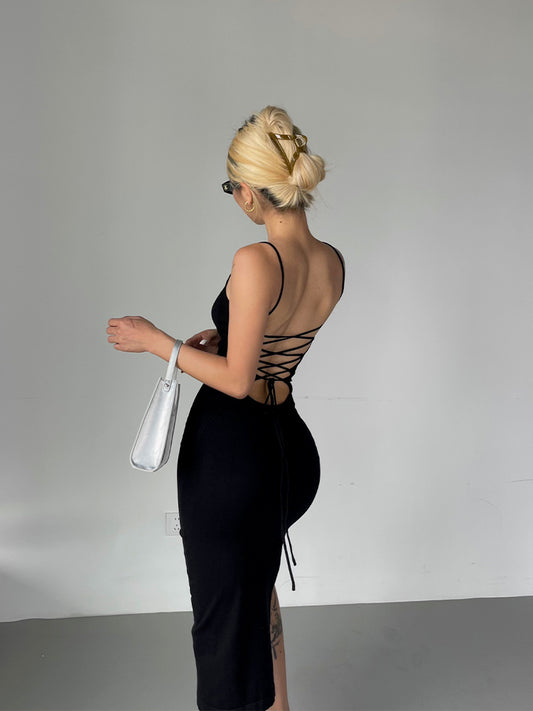 Women's Backless Cross Strap Suspender Dress