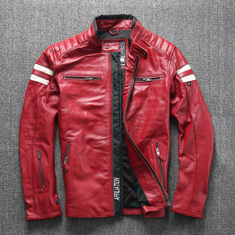 Stand collar motorcycle leather jacket - view 6