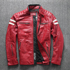 Stand collar motorcycle leather jacket - view 6