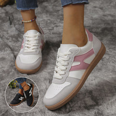 Colorblock Lace-up Flats Shoes Fashion Round Toe Slip On Casual Shoes For Women