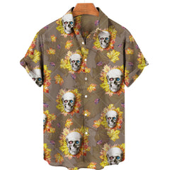 Men's Halloween Short Sleeve Printing Lapel Cardigan Top Summer Cartoon Unique Shirt
