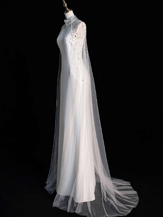Light Wedding Dress White Satin Fishtail Bridal Morning Gown