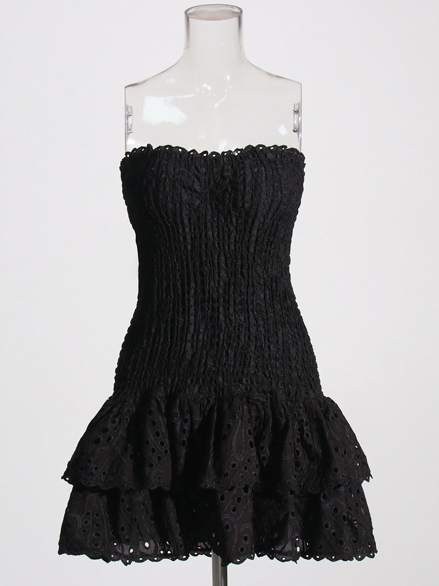 Women's Fashion Tube Top Sleeveless Slim Fit Ruffled Hem Slim Dress