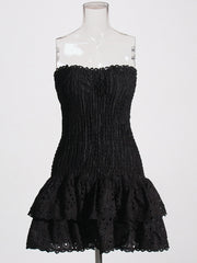 Women's Fashion Tube Top Sleeveless Slim Fit Ruffled Hem Slim Dress