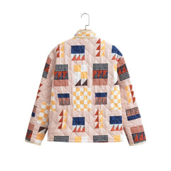 Diamond Lattice Pattern Print Cotton-padded Puffer Jacket Coat