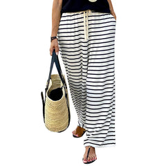 High Waist Striped Printed Casual All-matching Wide Leg Straight-leg Pants Women