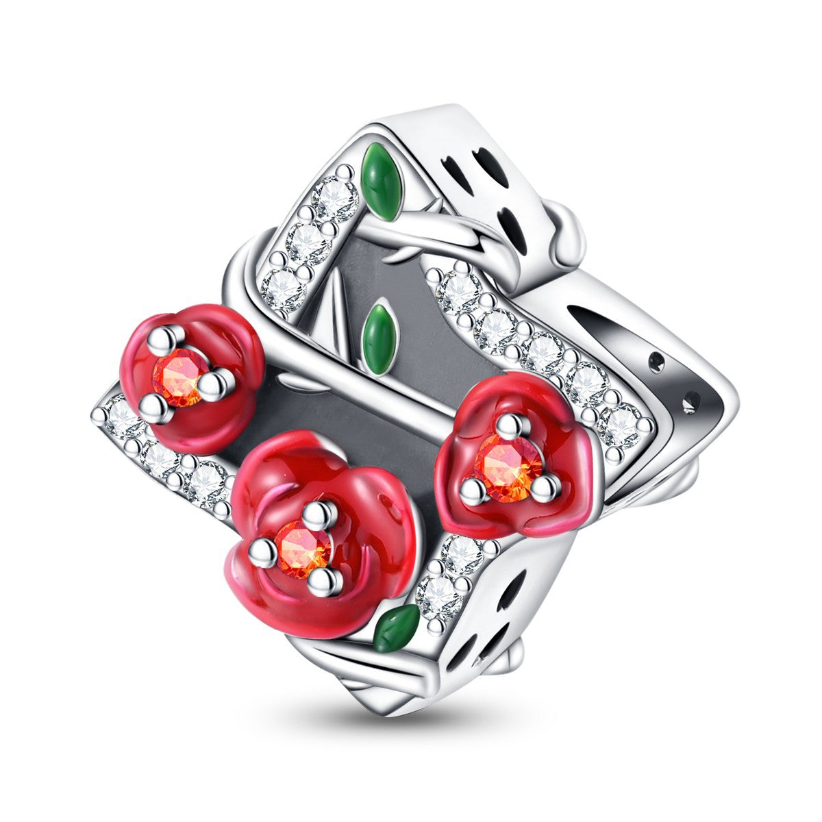 Blood-red rose gothic bracelet with silver-plated beads - view 6