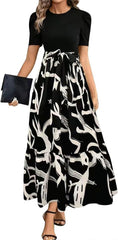 Floral Print Round Neck Exotic Vacation Style Elegant Dress