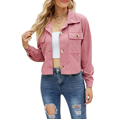 Women's Casual Long-sleeved Short Coat Corduroy Shirt