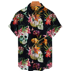 Men's Halloween Short Sleeve Printing Lapel Cardigan Top Summer Cartoon Unique Shirt