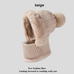 Twist Stripes Knitted Hat Scarf One-piece Fleece-lined Kit