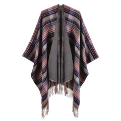Classic Colorful Plaid Shawl Cape Faux Cashmere Tassel Thickening