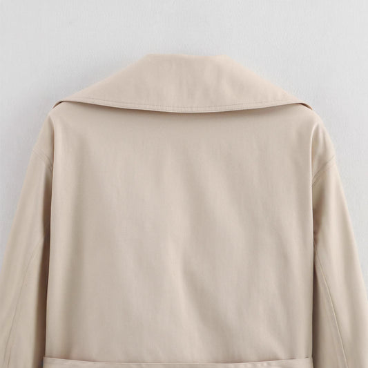 Simple All-matching Short Series Belt Long Sleeve Trench Coat Jacket