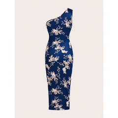 Women's One Shoulder Bodycon Dresses Summer 2025 Ruched High Split Floral Beach Cocktail Wedding Guest Dress
