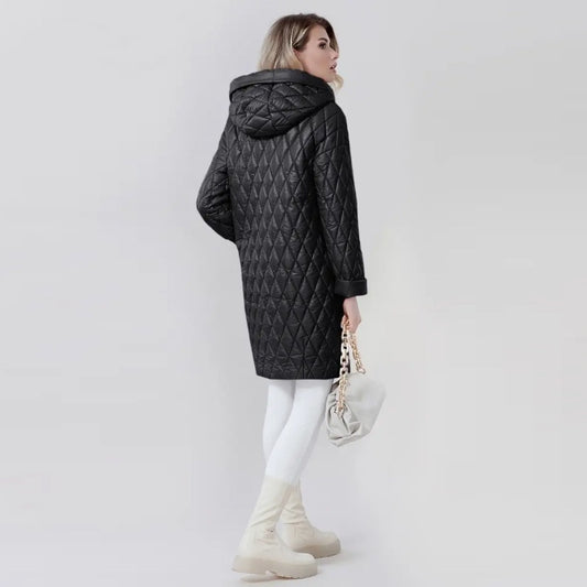 Fashion Woman Cotton Dress Coat Solid Color Hooded Warm Puffer Jacket