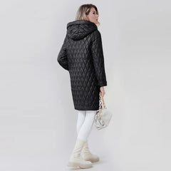 Fashion Woman Cotton Dress Coat Solid Color Hooded Warm Puffer Jacket