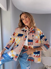 Diamond Lattice Pattern Print Cotton-padded Puffer Jacket Coat