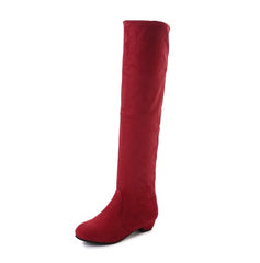 Over the knee long tube women's boots round head low heel suedE