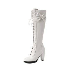Lolita Bow Lace-up Leg Boot Single Boots Knight Boots  Heel