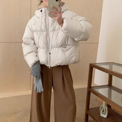White Duck Down Puff Fluffy Hooded Down Puffer Jacket