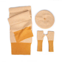 Female Plaid Painter Warm Hat Scarf Gloves Three-piece Suit
