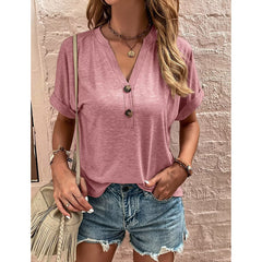 Womens Summer Shirts Short Sleeve Button Down V Neck Business Casual Tunic Tops