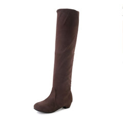 Over the knee long tube women's boots round head low heel suedE